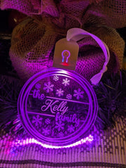 Family Name Christmas Snow Flakes Personalised Bauble Light Decoration - KustomboxNight Lights & Ambient LightingKustomboxBauble - Standard Size