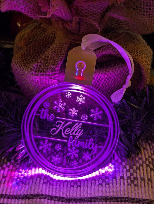 Family Name Christmas Snow Flakes Personalised Bauble Light Decoration - KustomboxNight Lights & Ambient LightingKustomboxBauble - Standard Size
