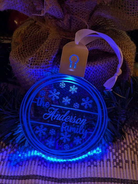 Family Name Christmas Snow Flakes Personalised Bauble Light Decoration - KustomboxNight Lights & Ambient LightingKustomboxBauble - Standard Size