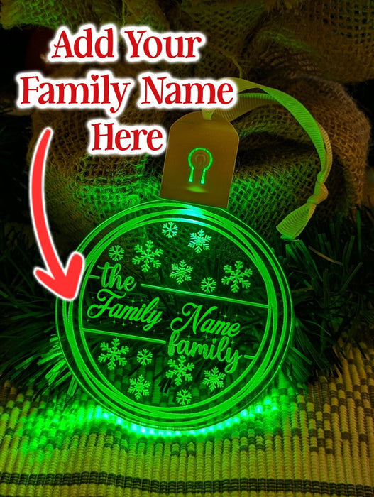 Family Name Christmas Snow Flakes Personalised Bauble Light Decoration - KustomboxNight Lights & Ambient LightingKustomboxBauble - Standard Size