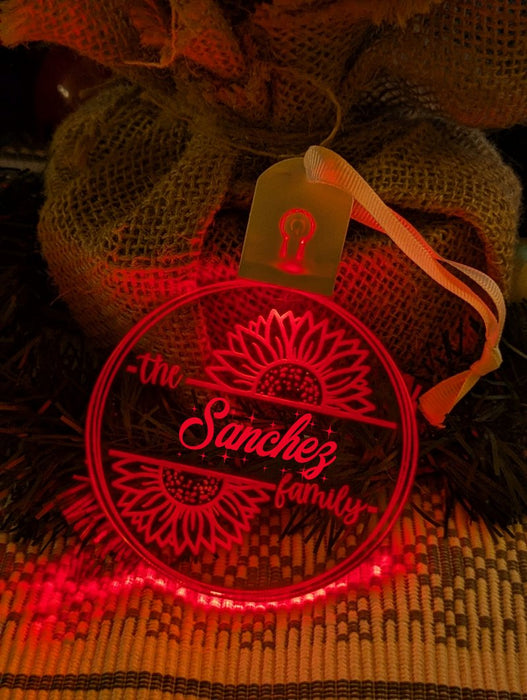 Family Name Christmas Sun Flower Personalised Bauble Light Decoration - KustomboxNight Lights & Ambient LightingKustomboxBauble - Standard Size