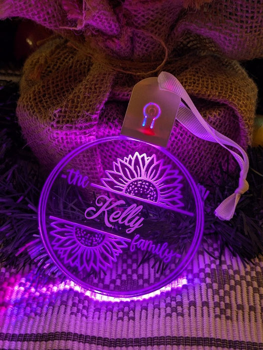 Family Name Christmas Sun Flower Personalised Bauble Light Decoration - KustomboxNight Lights & Ambient LightingKustomboxBauble - Standard Size
