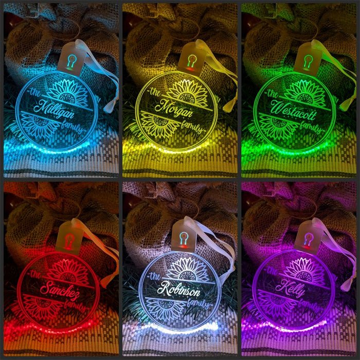 Family Name Christmas Sun Flower Personalised Bauble Light Decoration - KustomboxNight Lights & Ambient LightingKustomboxBauble - Standard Size