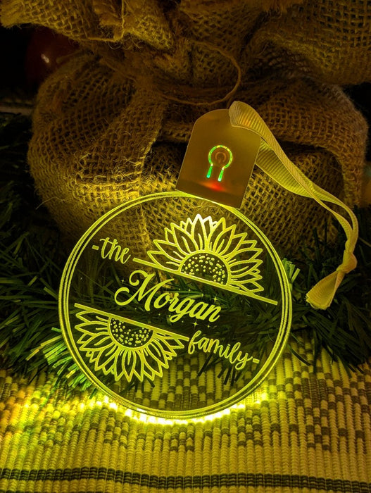 Family Name Christmas Sun Flower Personalised Bauble Light Decoration - KustomboxNight Lights & Ambient LightingKustomboxBauble - Standard Size