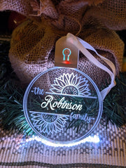 Family Name Christmas Sun Flower Personalised Bauble Light Decoration - KustomboxNight Lights & Ambient LightingKustomboxBauble - Standard Size