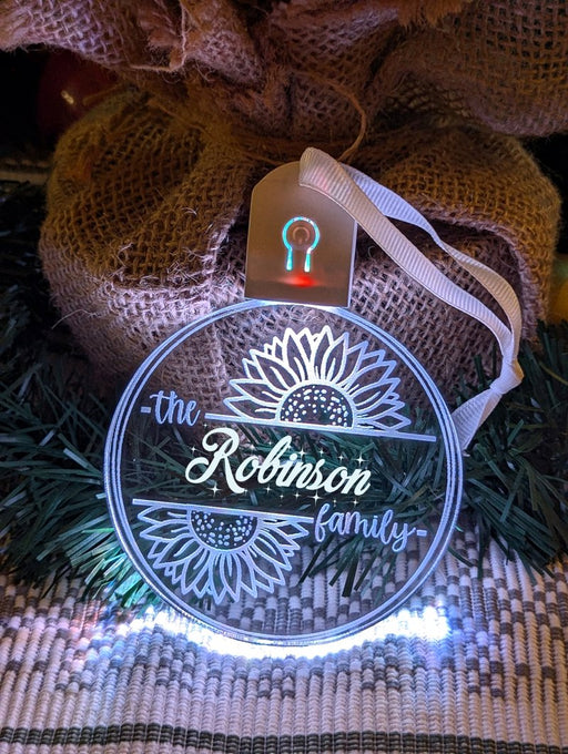 Family Name Christmas Sun Flower Personalised Bauble Light Decoration - KustomboxNight Lights & Ambient LightingKustomboxBauble - Standard Size
