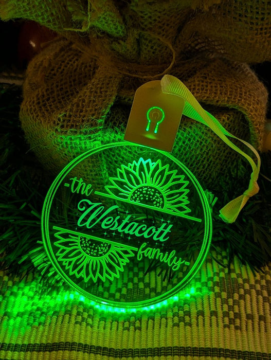 Family Name Christmas Sun Flower Personalised Bauble Light Decoration - KustomboxNight Lights & Ambient LightingKustomboxBauble - Standard Size