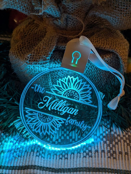 Family Name Christmas Sun Flower Personalised Bauble Light Decoration - KustomboxNight Lights & Ambient LightingKustomboxBauble - Standard Size