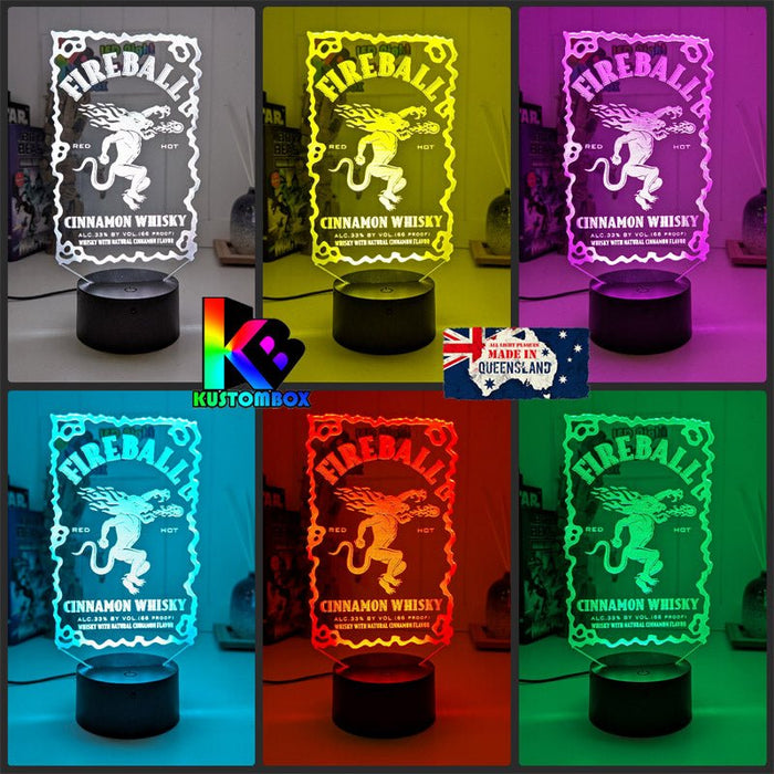Fireball Whisky Personalised 3D LED Night Light Lamp Mancave Bar Light - KustomboxNight Lights & Ambient LightingKustomboxStandard No Name