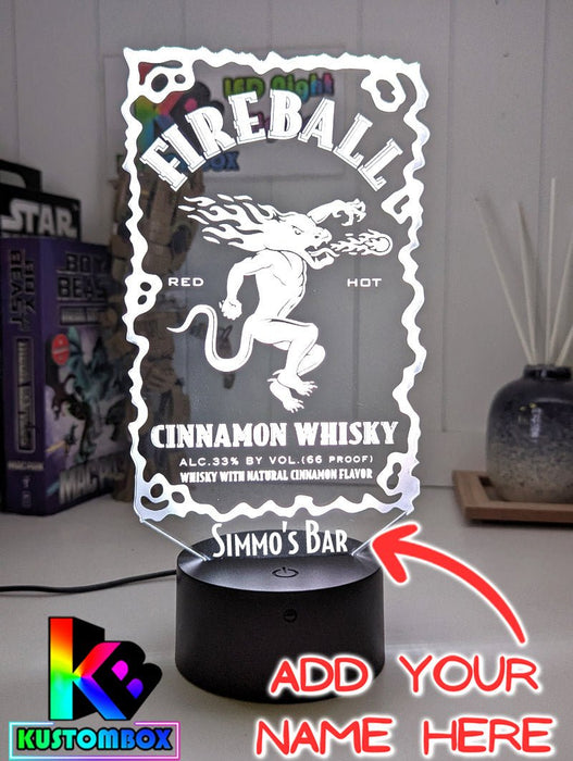 Fireball Whisky Personalised 3D LED Night Light Lamp Mancave Bar Light - KustomboxNight Lights & Ambient LightingKustomboxStandard No Name