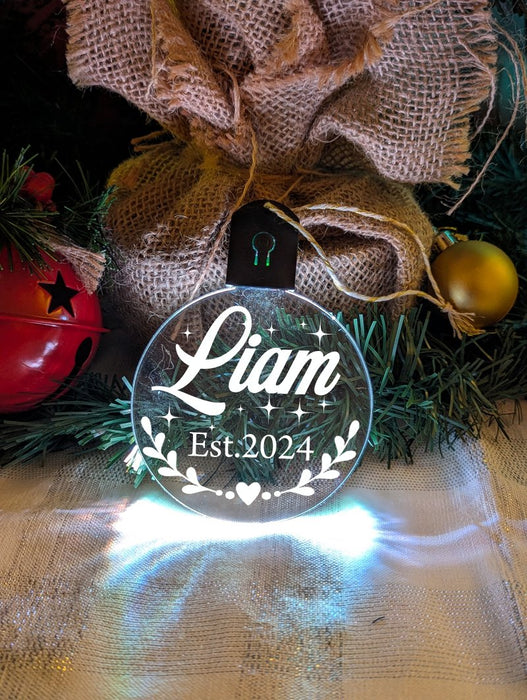 First Christmas 2024 Personalised Name Tree Bauble Light Decoration - KustomboxNight Lights & Ambient LightingKustomboxBauble - Standard Size