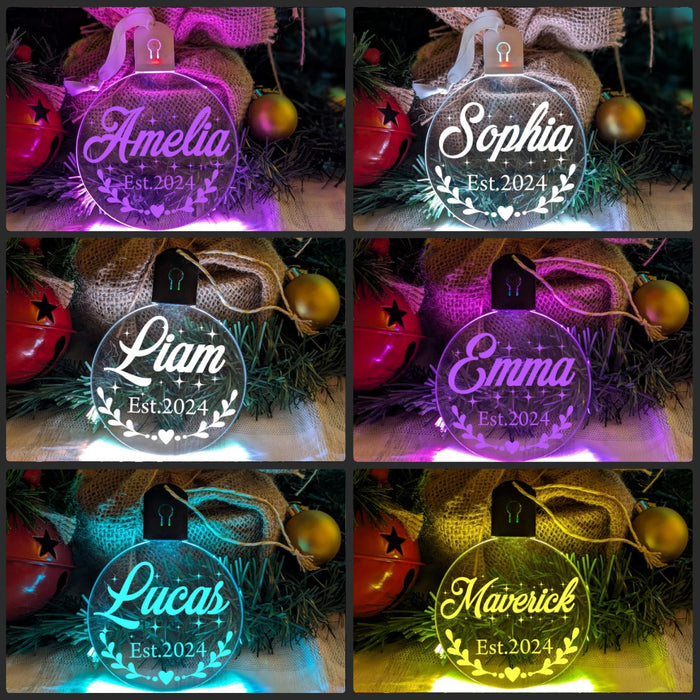 First Christmas 2024 Personalised Name Tree Bauble Light Decoration - KustomboxNight Lights & Ambient LightingKustomboxBauble - Standard Size