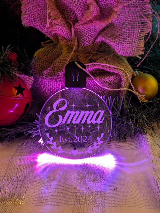 First Christmas 2024 Personalised Name Tree Bauble Light Decoration - KustomboxNight Lights & Ambient LightingKustomboxBauble - Standard Size