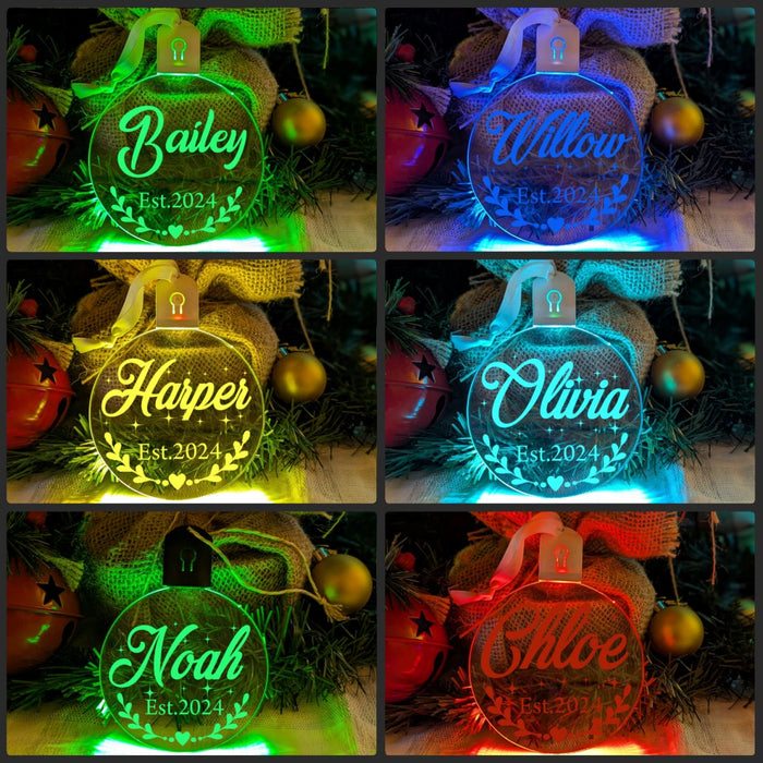 First Christmas 2024 Personalised Name Tree Bauble Light Decoration - KustomboxNight Lights & Ambient LightingKustomboxBauble - Standard Size
