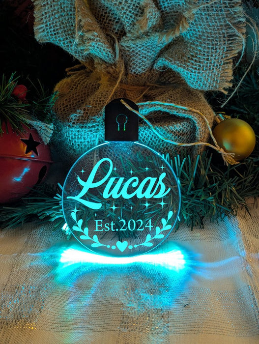 First Christmas 2024 Personalised Name Tree Bauble Light Decoration - KustomboxNight Lights & Ambient LightingKustomboxBauble - Standard Size