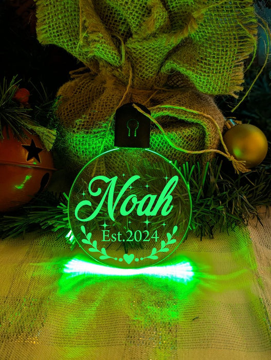First Christmas 2024 Personalised Name Tree Bauble Light Decoration - KustomboxNight Lights & Ambient LightingKustomboxBauble - Standard Size