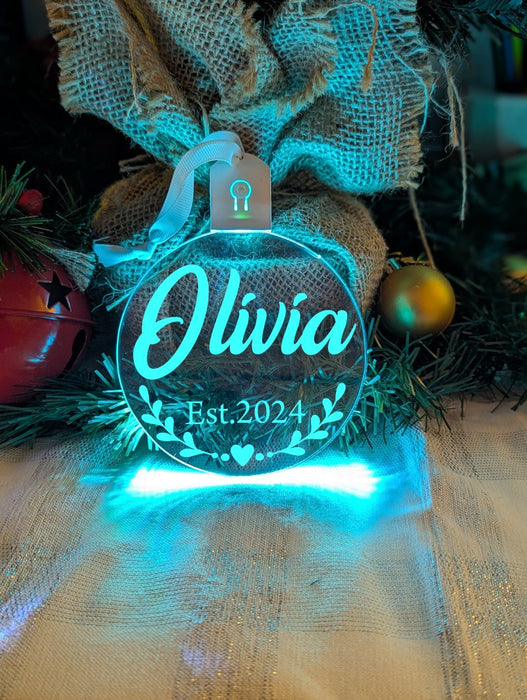 First Christmas 2024 Personalised Name Tree Bauble Light Decoration - KustomboxNight Lights & Ambient LightingKustomboxBauble - Standard Size