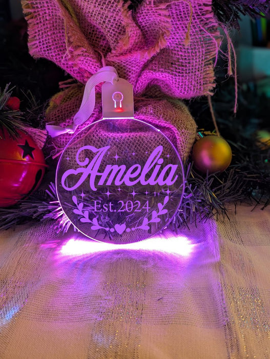 First Christmas 2024 Personalised Name Tree Bauble Light Decoration - KustomboxNight Lights & Ambient LightingKustomboxBauble - Standard Size