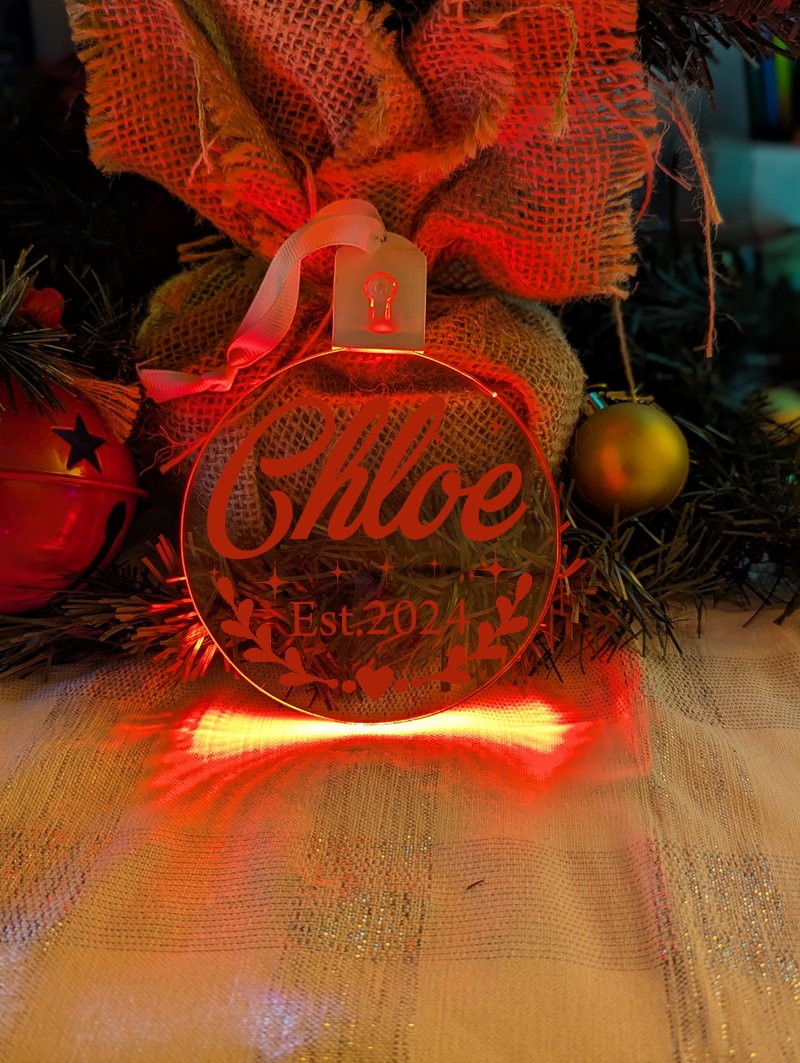 First Christmas 2024 Personalised Name Tree Bauble Light Decoration - KustomboxNight Lights & Ambient LightingKustomboxBauble - Standard Size