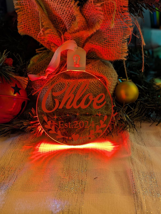 First Christmas 2024 Personalised Name Tree Bauble Light Decoration - KustomboxNight Lights & Ambient LightingKustomboxBauble - Standard Size