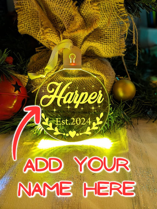 First Christmas 2024 Personalised Name Tree Bauble Light Decoration - KustomboxNight Lights & Ambient LightingKustomboxBauble - Standard Size