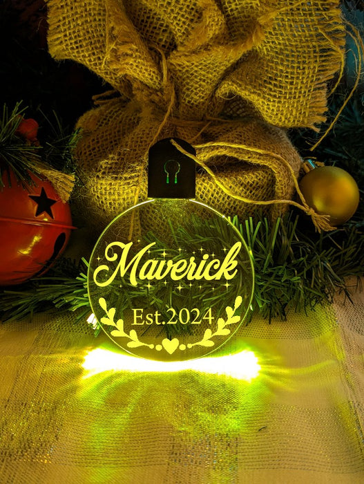 First Christmas 2024 Personalised Name Tree Bauble Light Decoration - KustomboxNight Lights & Ambient LightingKustomboxBauble - Standard Size