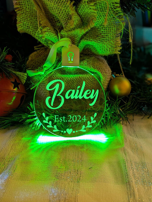 First Christmas 2024 Personalised Name Tree Bauble Light Decoration - KustomboxNight Lights & Ambient LightingKustomboxBauble - Standard Size