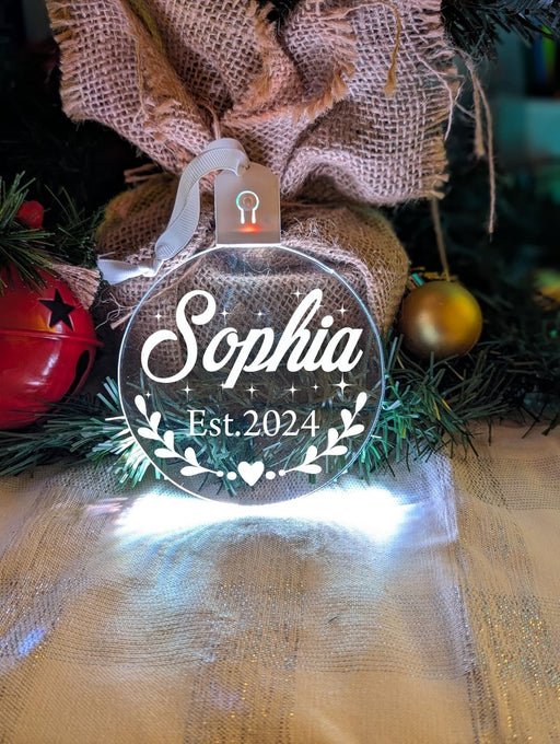 First Christmas 2024 Personalised Name Tree Bauble Light Decoration - KustomboxNight Lights & Ambient LightingKustomboxBauble - Standard Size