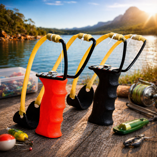 Fishing Burley Catapult Launcher with Ergonomic Grip & Spare Rubbers