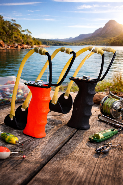 Fishing Burley Catapult Launcher with Ergonomic Grip & Spare Rubbers - KustomboxKustomboxOrange Handle Pack