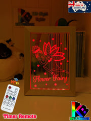 Flower Fairy Princess Personalised Name Timber Frame base USB 3D LED Night Light + Remote - KustomboxNight Lights & Ambient LightingKustomboxTimber Frame Light