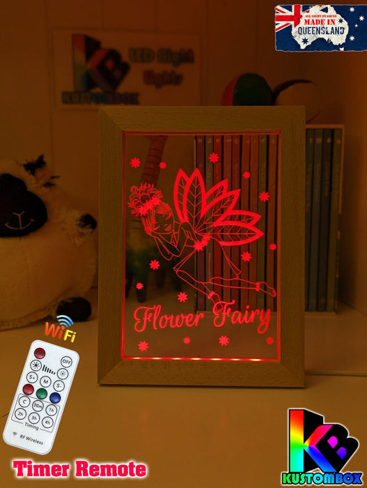 Flower Fairy Princess Personalised Name Timber Frame base USB 3D LED Night Light + Remote - KustomboxNight Lights & Ambient LightingKustomboxTimber Frame Light