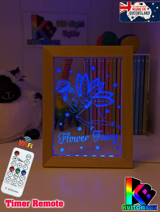Flower Fairy Princess Personalised Name Timber Frame base USB 3D LED Night Light + Remote - KustomboxNight Lights & Ambient LightingKustomboxTimber Frame Light
