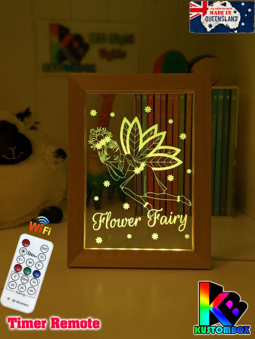 Flower Fairy Princess Personalised Name Timber Frame base USB 3D LED Night Light + Remote - KustomboxNight Lights & Ambient LightingKustomboxTimber Frame Light