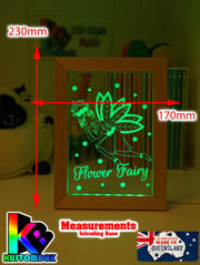 Flower Fairy Princess Personalised Name Timber Frame base USB 3D LED Night Light + Remote - KustomboxNight Lights & Ambient LightingKustomboxTimber Frame Light