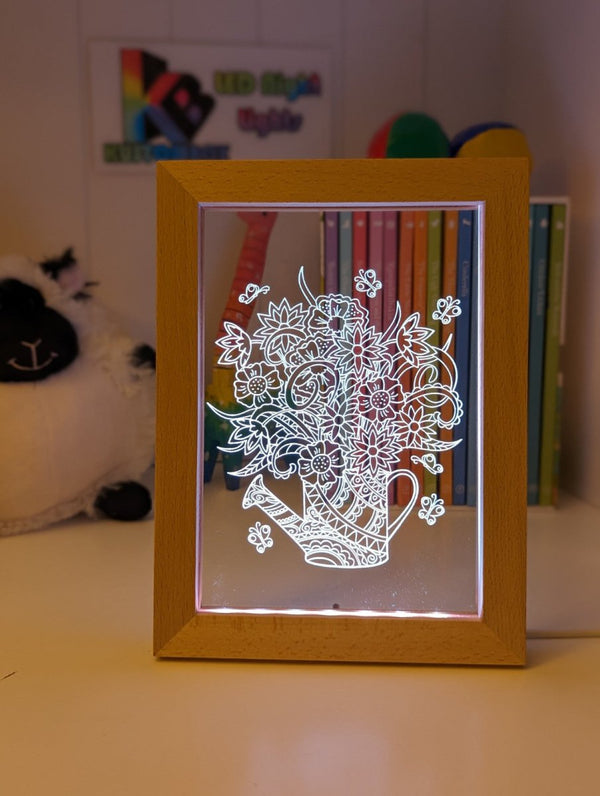 Flower Garden Watering Can Timber Frame base USB 3D LED Night Light + Remote - KustomboxNight Lights & Ambient LightingKustomboxTimber Frame Light