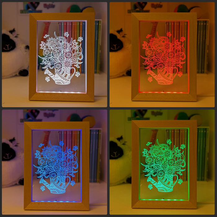 Flower Garden Watering Can Timber Frame base USB 3D LED Night Light + Remote - KustomboxNight Lights & Ambient LightingKustomboxTimber Frame Light