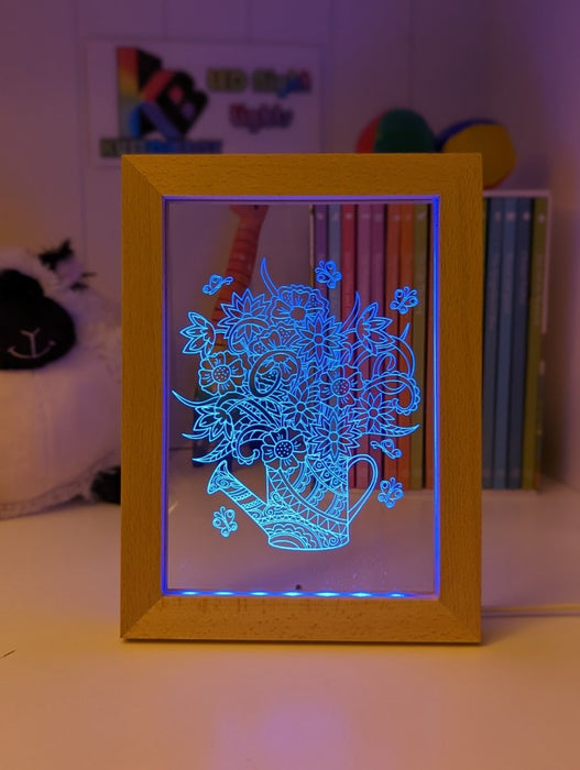 Flower Garden Watering Can Timber Frame base USB 3D LED Night Light + Remote - KustomboxNight Lights & Ambient LightingKustomboxTimber Frame Light