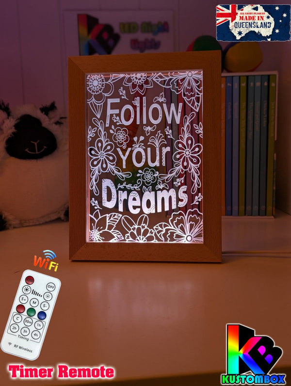 Follow Your Dreams Motivational Quote Timber Picture Frame USB 3D LED Night Light Lamp - KustomboxNight Lights & Ambient LightingKustomboxTimber Frame Light