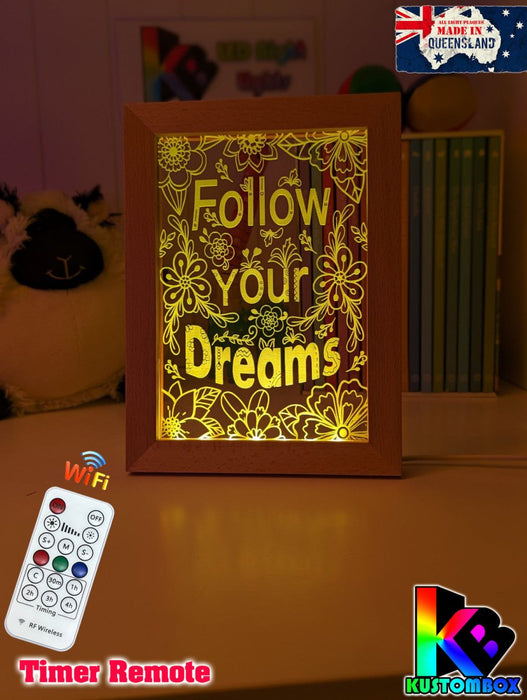 Follow Your Dreams Motivational Quote Timber Picture Frame USB 3D LED Night Light Lamp - KustomboxNight Lights & Ambient LightingKustomboxTimber Frame Light
