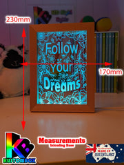 Follow Your Dreams Motivational Quote Timber Picture Frame USB 3D LED Night Light Lamp - KustomboxNight Lights & Ambient LightingKustomboxTimber Frame Light