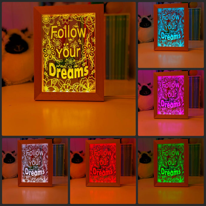 Follow Your Dreams Motivational Quote Timber Picture Frame USB 3D LED Night Light Lamp - KustomboxNight Lights & Ambient LightingKustomboxTimber Frame Light