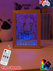 Follow Your Dreams Motivational Quote Timber Picture Frame USB 3D LED Night Light Lamp - KustomboxNight Lights & Ambient LightingKustomboxTimber Frame Light