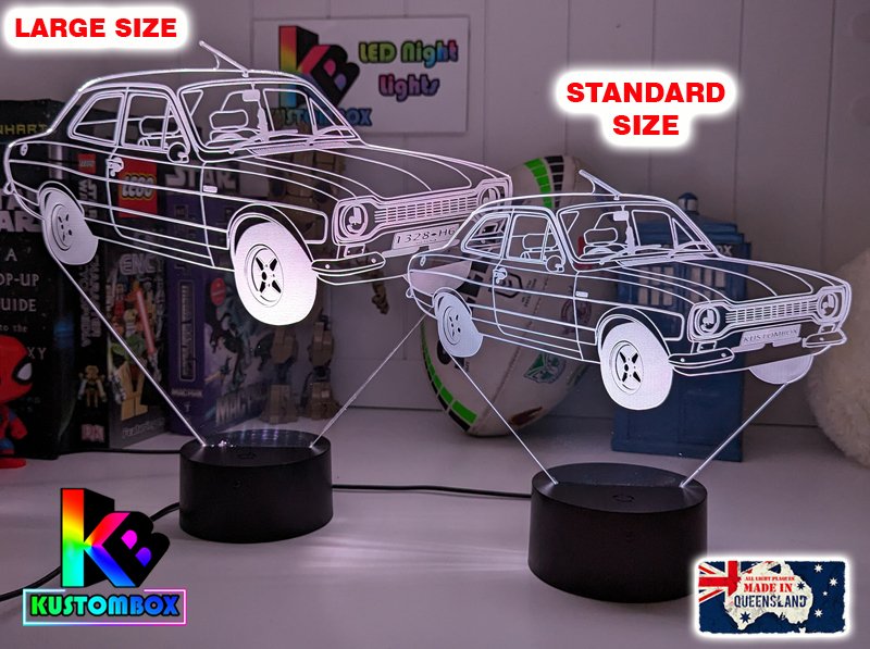 FORD ESCORT MK1 CAR PERSONALISED 3D LED NIGHT LIGHT MANCAVE BAR LIGHT - KustomboxNight Lights & Ambient LightingKustomboxStandard No Name