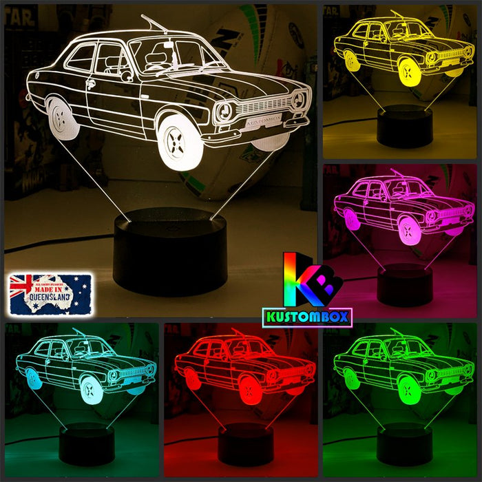 FORD ESCORT MK1 CAR PERSONALISED 3D LED NIGHT LIGHT MANCAVE BAR LIGHT - KustomboxNight Lights & Ambient LightingKustomboxStandard No Name