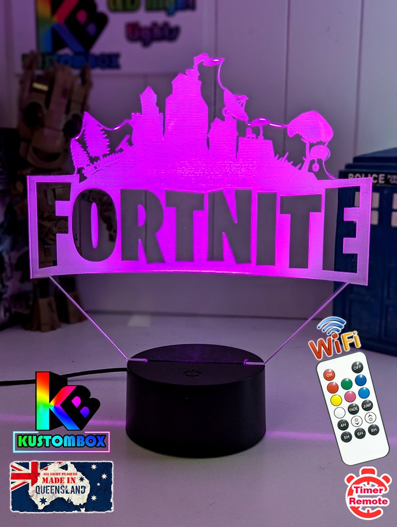 Fortnite Game Logo 3D LED Night Light Lamp for Gamers Room - KustomboxNight Lights & Ambient LightingKustomboxStandard Size 220mm High - No Name