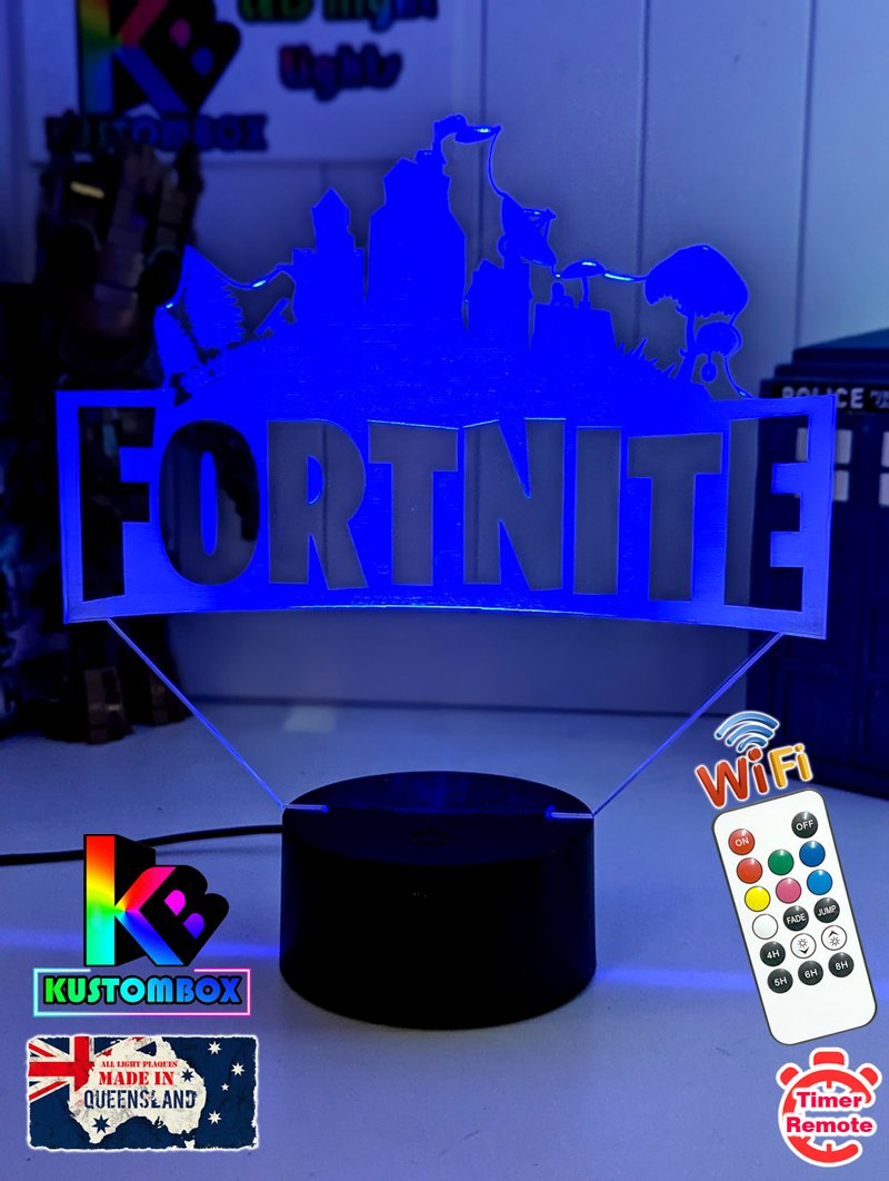 Fortnite Game Logo 3D LED Night Light Lamp for Gamers Room - KustomboxNight Lights & Ambient LightingKustomboxStandard Size 220mm High - No Name