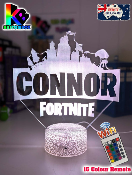 Fortnite Personalised Name Gamer Room Light 3D LED Night Light Lamp - KustomboxNight Lights & Ambient LightingKustomboxStandard Size 220mm HighBlack Base