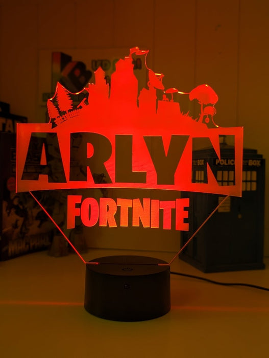 Fortnite Personalised Name Gamer Room Light 3D LED Night Light Lamp - KustomboxNight Lights & Ambient LightingKustomboxStandard Size 220mm HighBlack Base