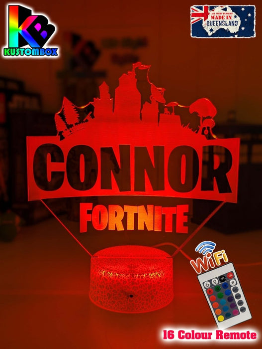 Fortnite Personalised Name Gamer Room Light 3D LED Night Light Lamp - KustomboxNight Lights & Ambient LightingKustomboxStandard Size 220mm HighBlack Base